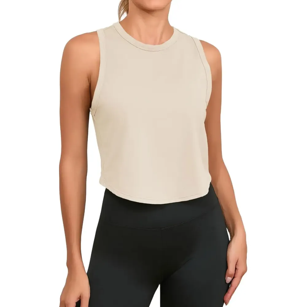 Womens Workout Cropped Tank Tops Racerback Sleeveless Crewneck Running Yoga Active Shirts