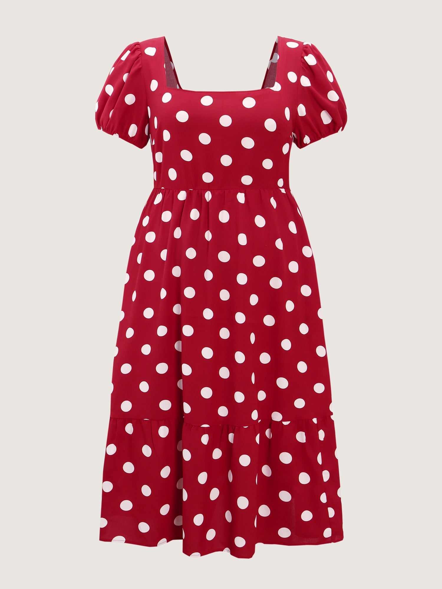 Polka Dots Shirred Cinched Waist Midi Dress
