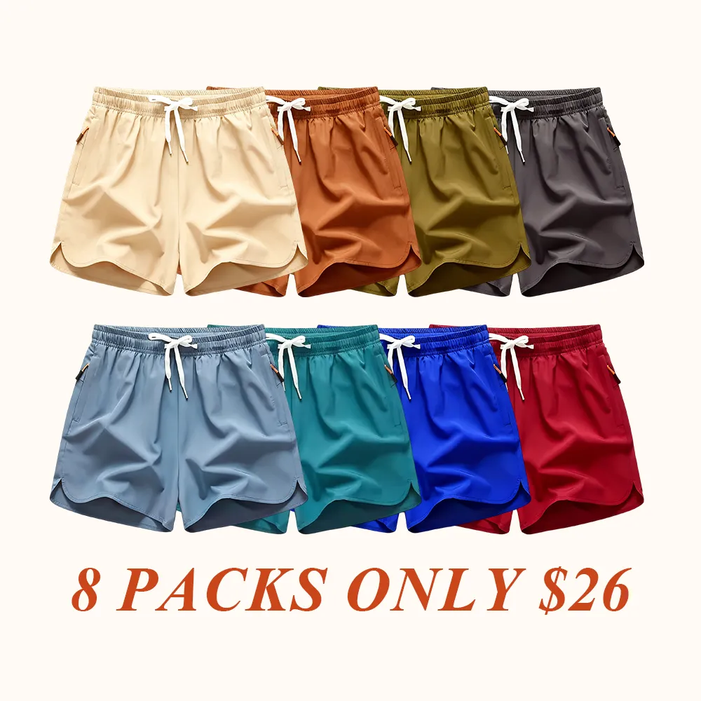 Men's Drawstring Zipper Pocket Shorts, Casual ElasticWaist Beach Shorts for Summer