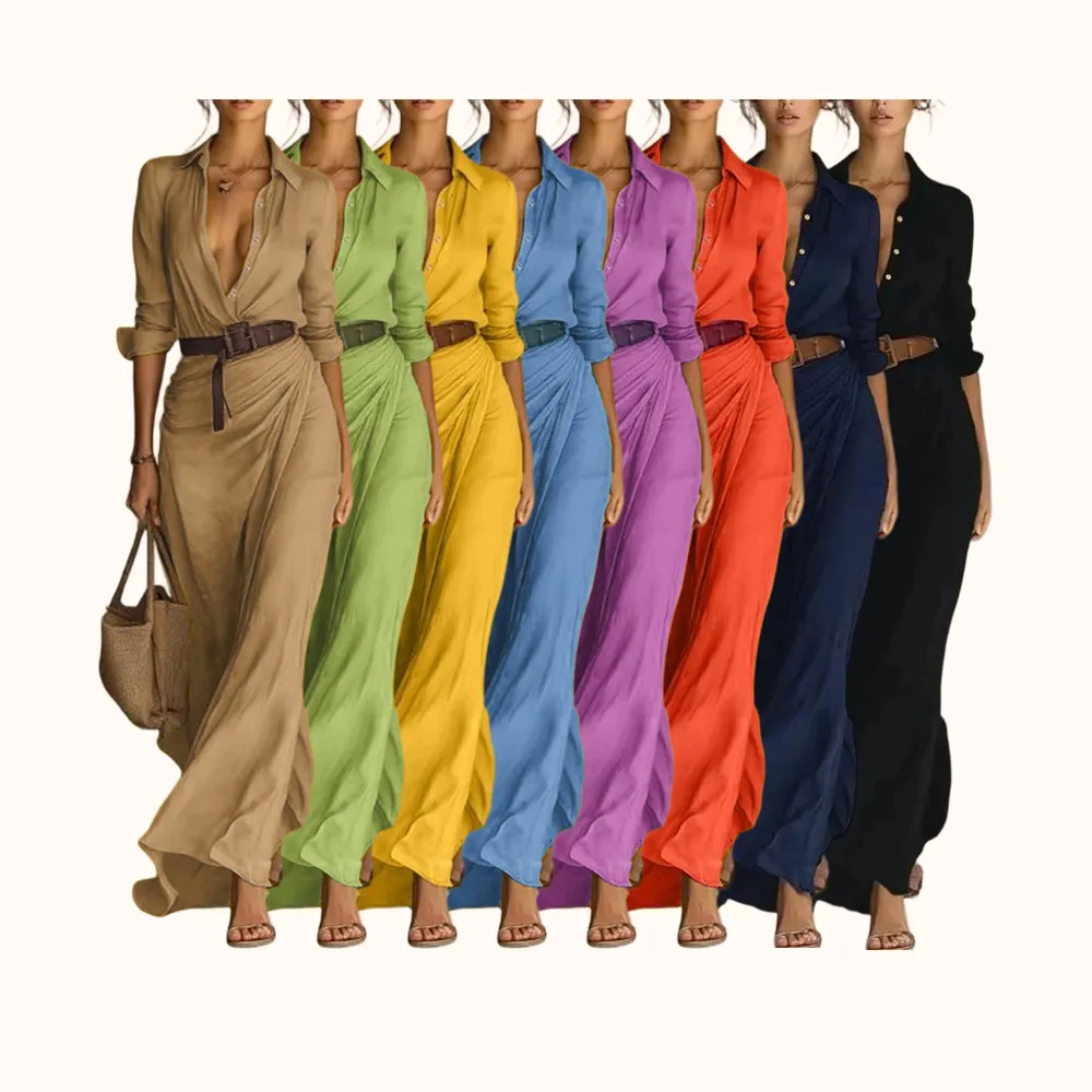 Elegant Autumn Dress for Women, Sexy Solid Color Ruched Design