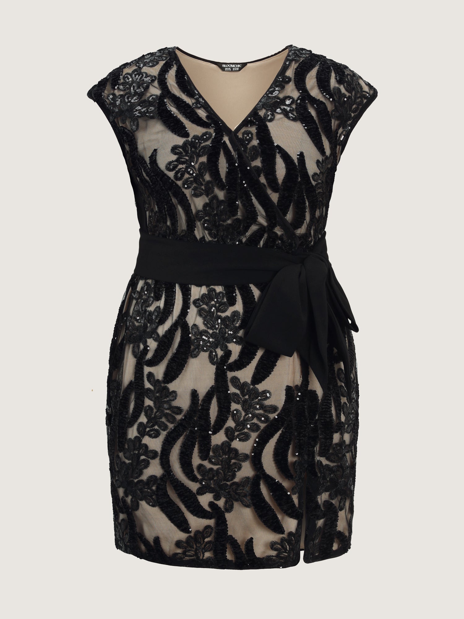 Sequin Mesh Belted Waist Mini Dress