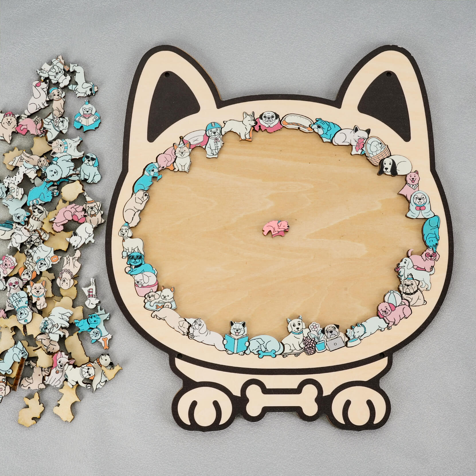 Morandi-Colored Cute Dog Shaped Wooden Jigsaw Puzzle