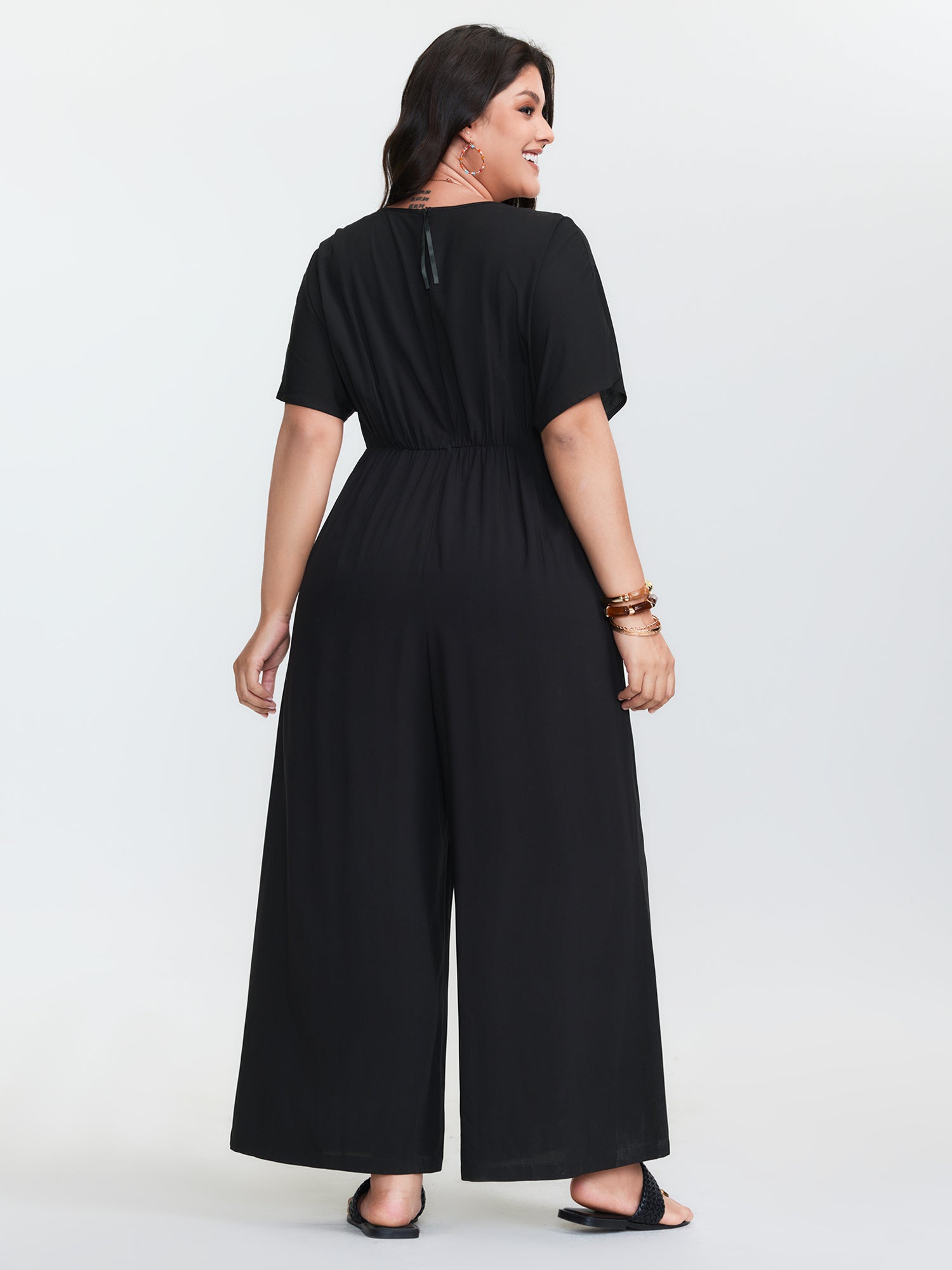Colorful Crochet Neckline Plain Jumpsuit