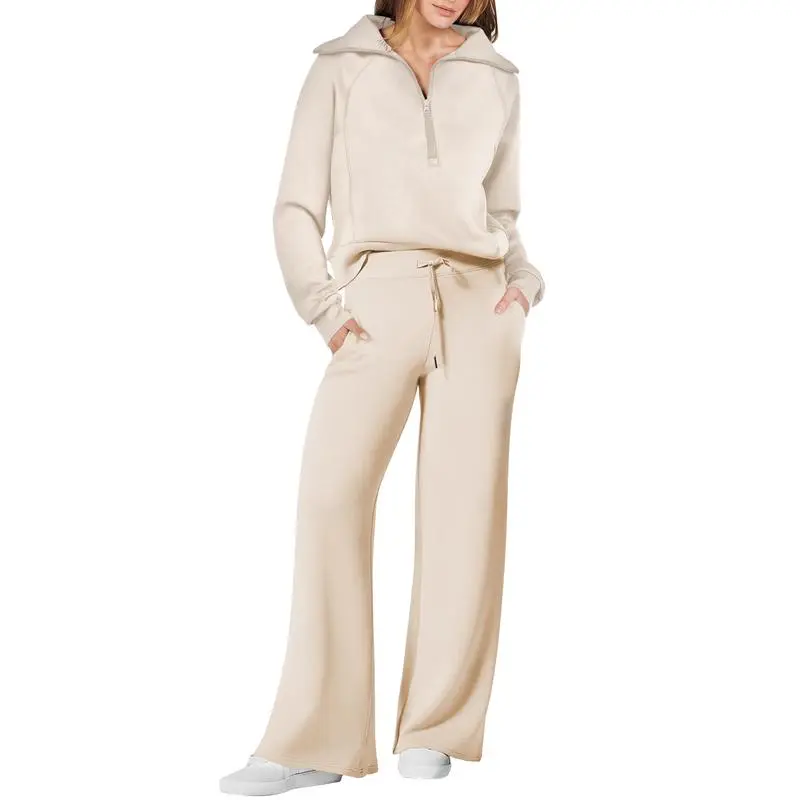 Women’s Half Zip Sweatshirt Wide Leg Sweatpant Lounge Set Tracksuit