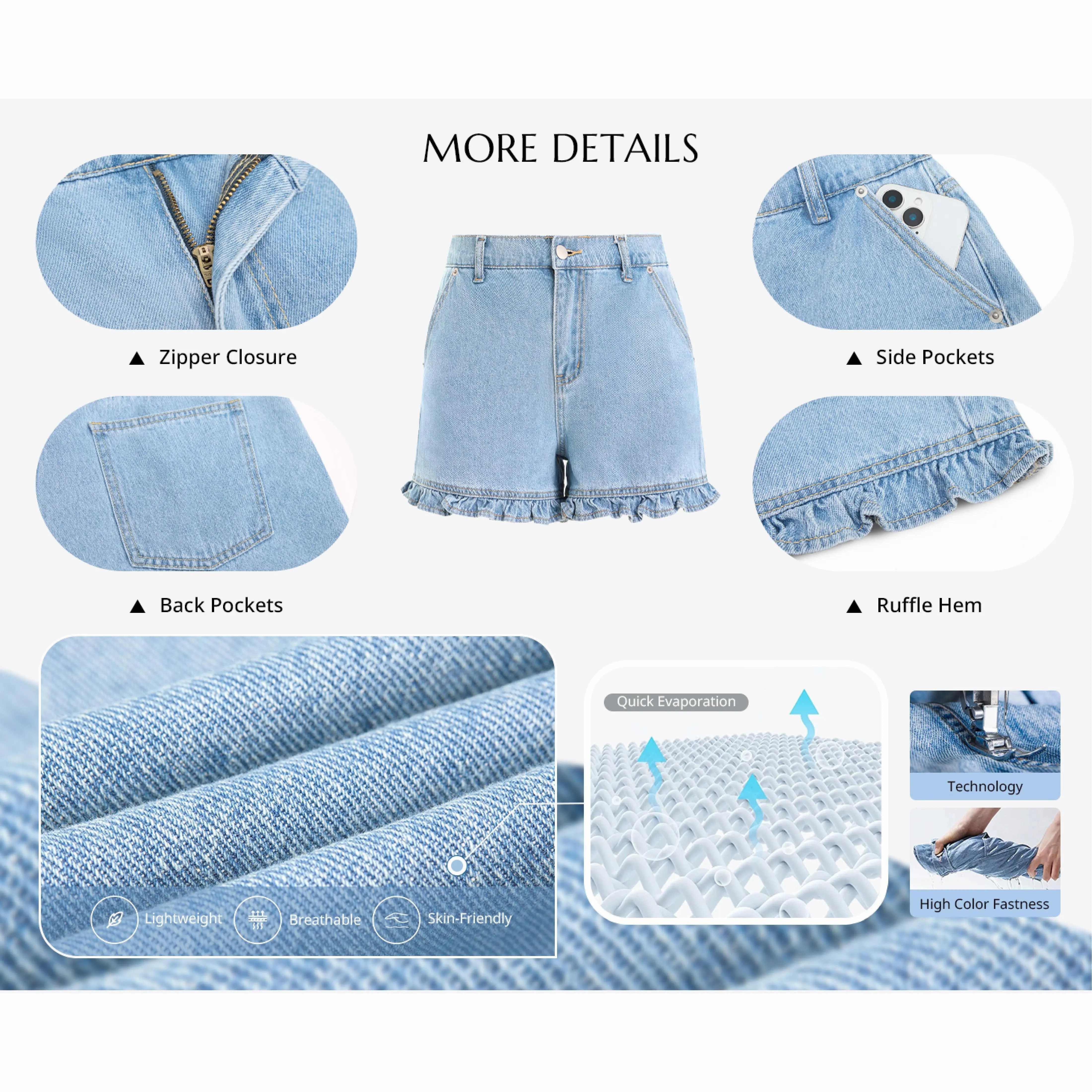 Women’s Summer Ruffle High-Waisted Denim Shorts