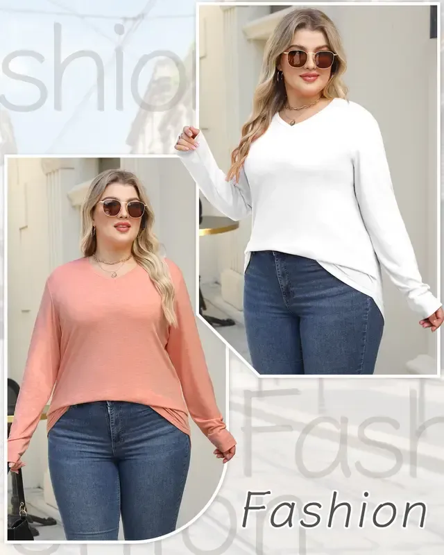 Women's V-neck long-sleeved shirt