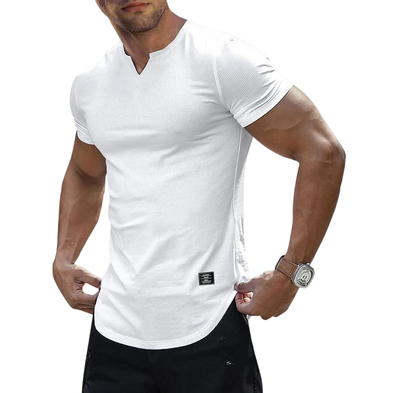 Men's Plain Muscle Slim Fitted T Shirt Polyester V-Neck Longline Shirt