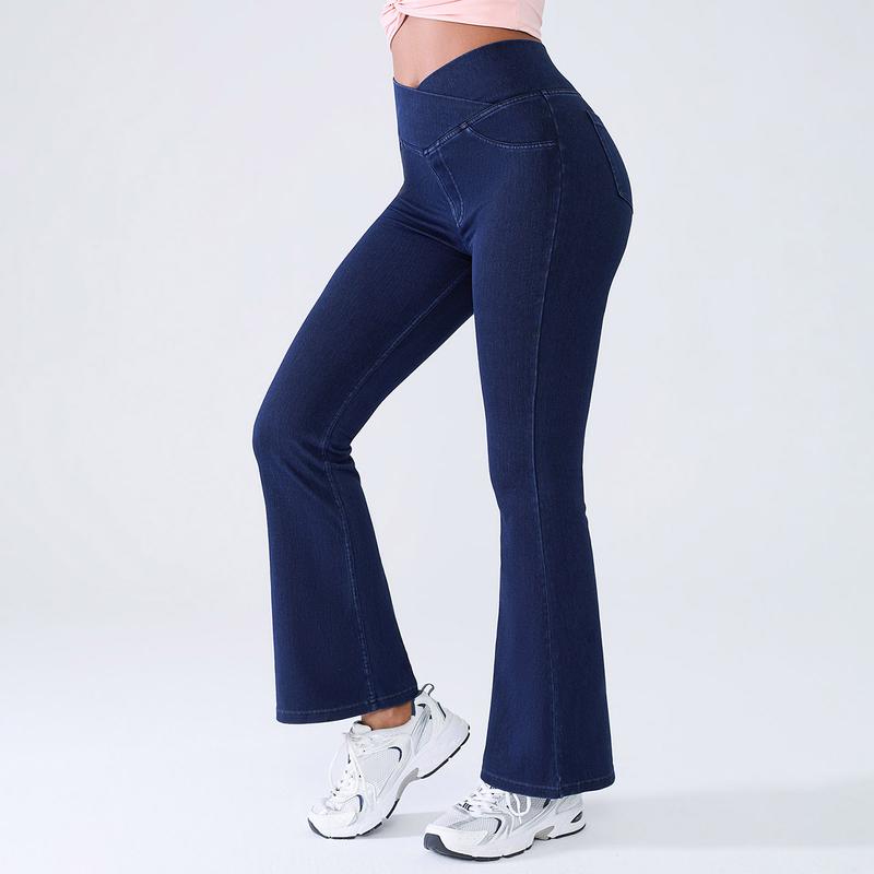 🔥Women’s High-Waisted Bootcut Flare Jeans – Crossover Waist, Stretch Denim & Back Pockets