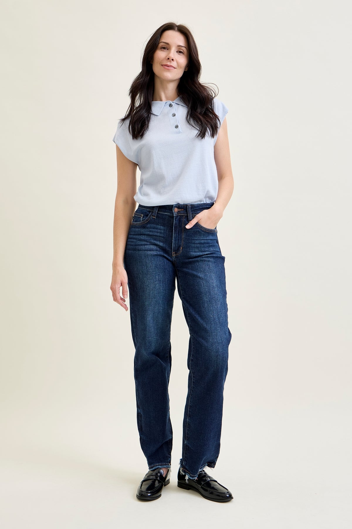 Selena Mid Rise Straight Leg with Fray Hem