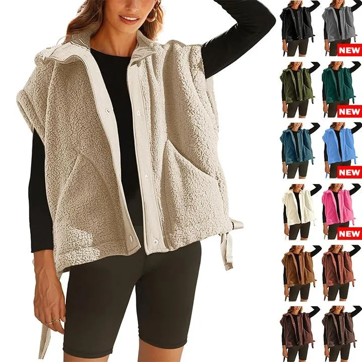 Women's Warm Fleece Vest Casual Sleeveless Button Down Sherpa Jacket
