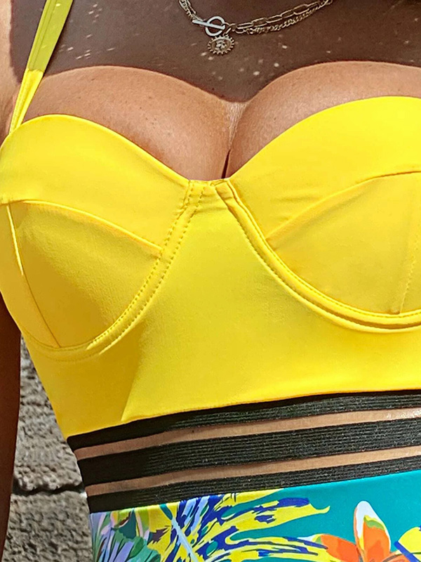 Underwire Split Joint Floral Spaghetti Neck One Piece Swimsuit