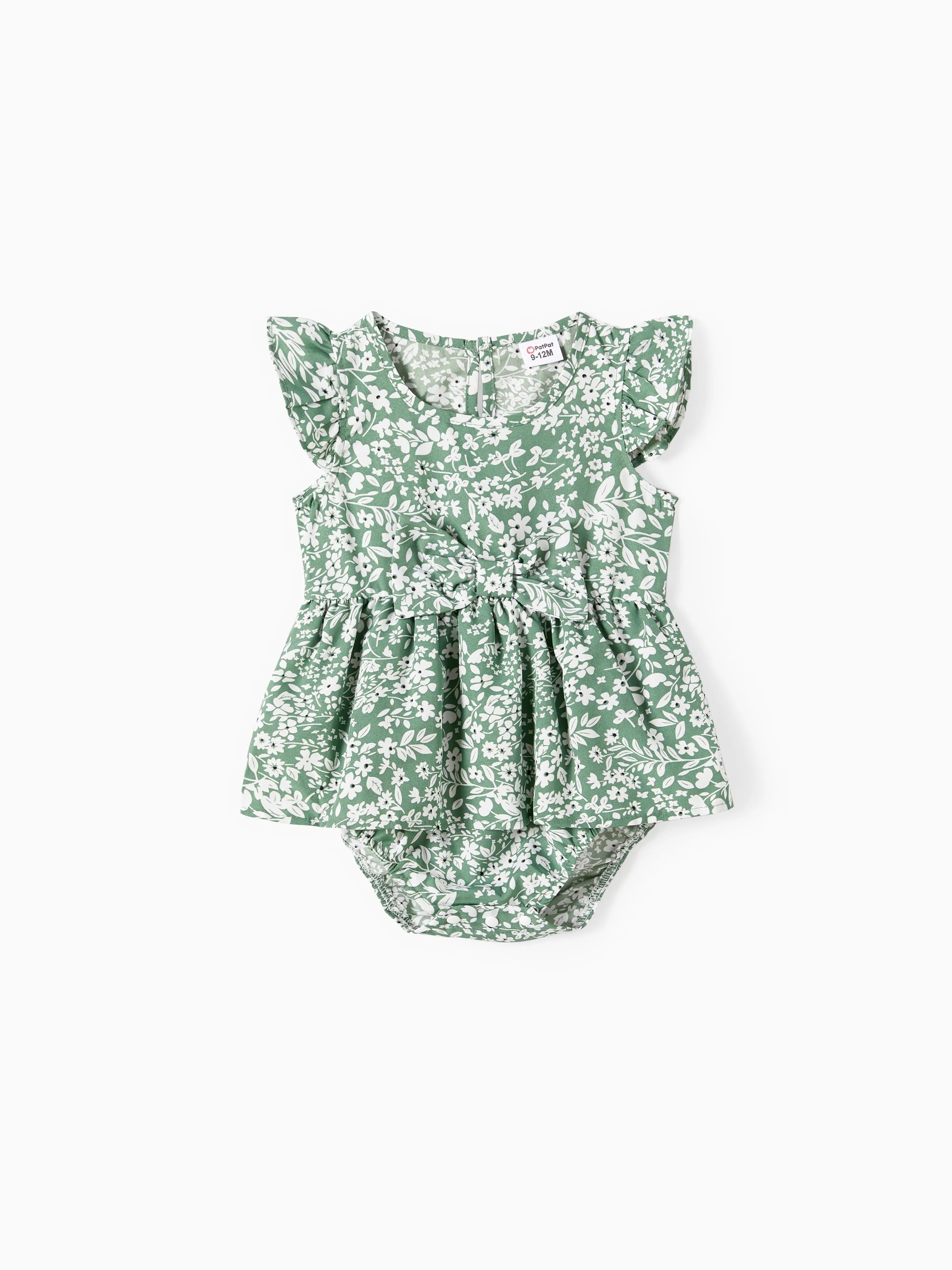 Elegant Broken Flower Matching Outfits for Family, Smocking Design, Medium Thickness Green