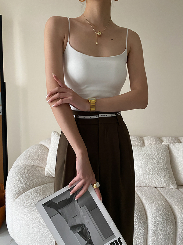 Adjustable Solid Color Skinny Spaghetti-Neck Vest Top
