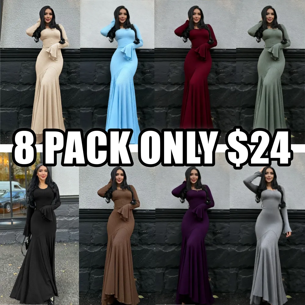 Women's Plain Lace Up Flounce Sleeve Dress