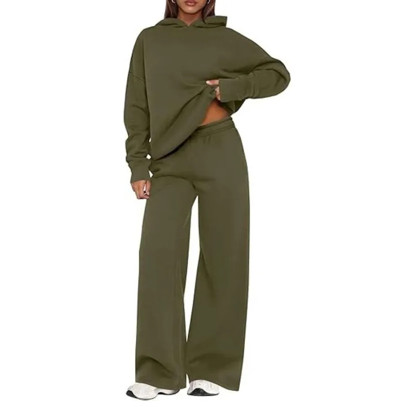 Womens Sweatsuits 2 Piece Set Casual Winter Long Sleeve Hoodie Loose Wide Leg Sweatpants Fall Tracksuit