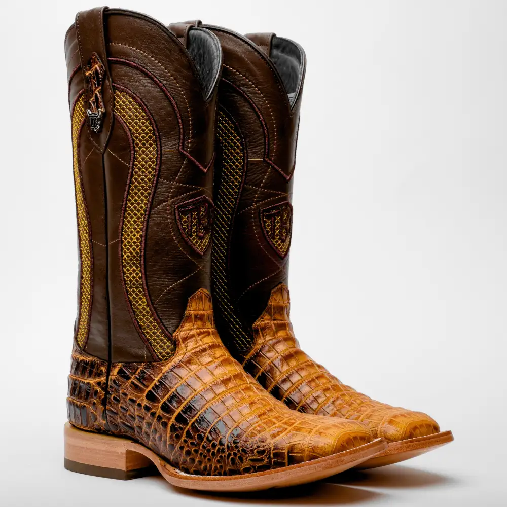 Two-Tone Caiman Belly Leather Boots - Square Toe