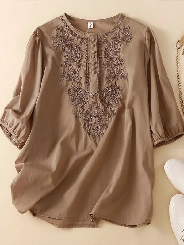 Women Embroidered Cotton Linen Tops- Fast Shipping