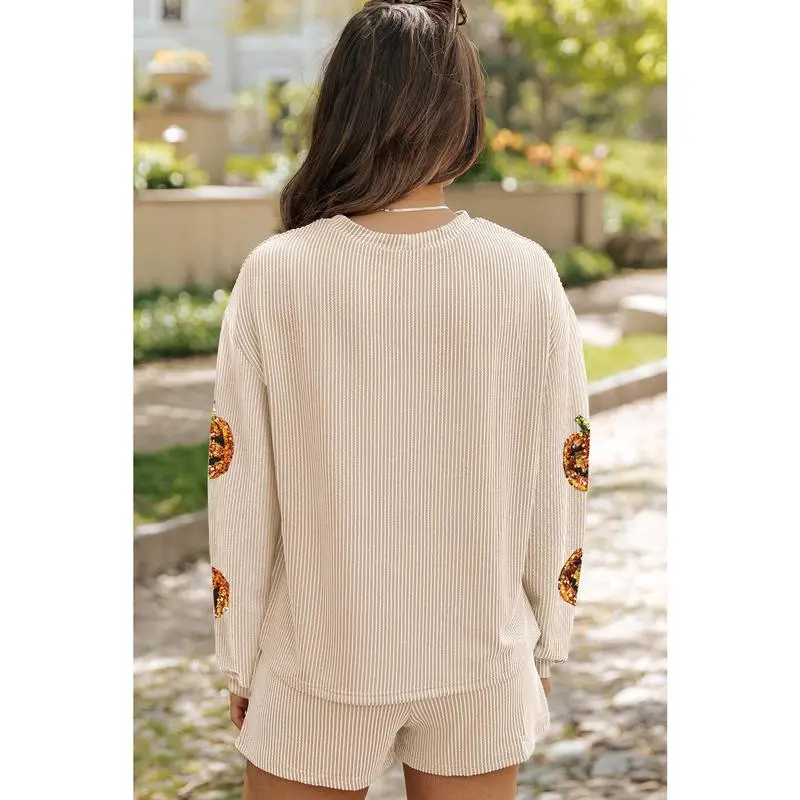 Women’s Sequin Pullover & Shorts Set – 2-Piece Casual Outfit