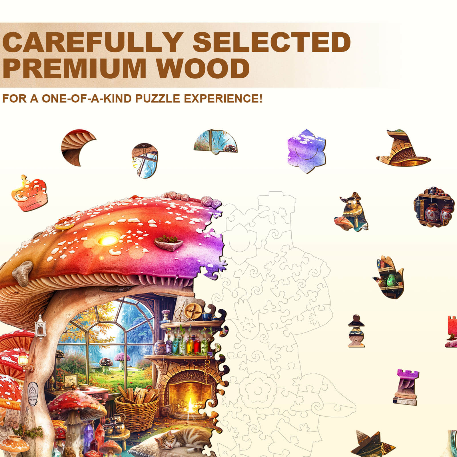 Rainbow Mushroom House Wooden Jigsaw Puzzle