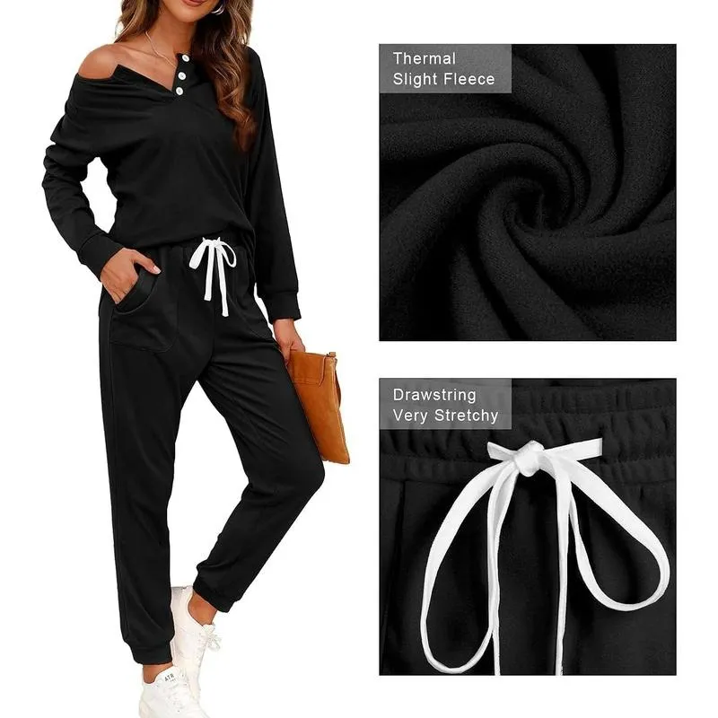 Two Piece Outfits for Women Lounge Sets Button Down Sweatshirt