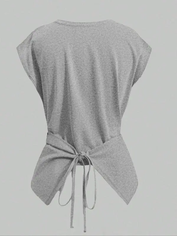 Women's Knitted Round Neck Drop Shoulder Sleeve T-Shirt