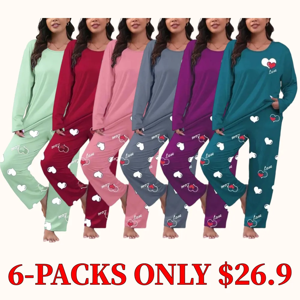 Plus-size comfortable two-piece set, decorated with heart-shaped letter print