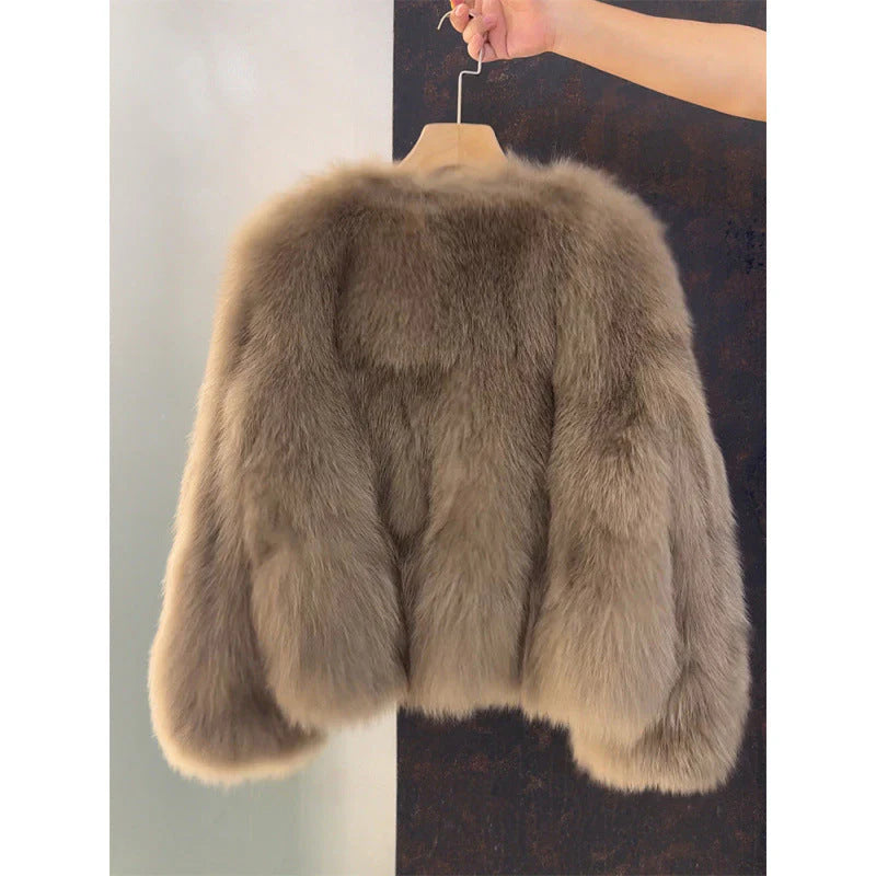 Women's Faux Fox Fur Coat Short Section Autumn Winter New Style Korean Version Commuting Real Fur Patchwork Outerwear