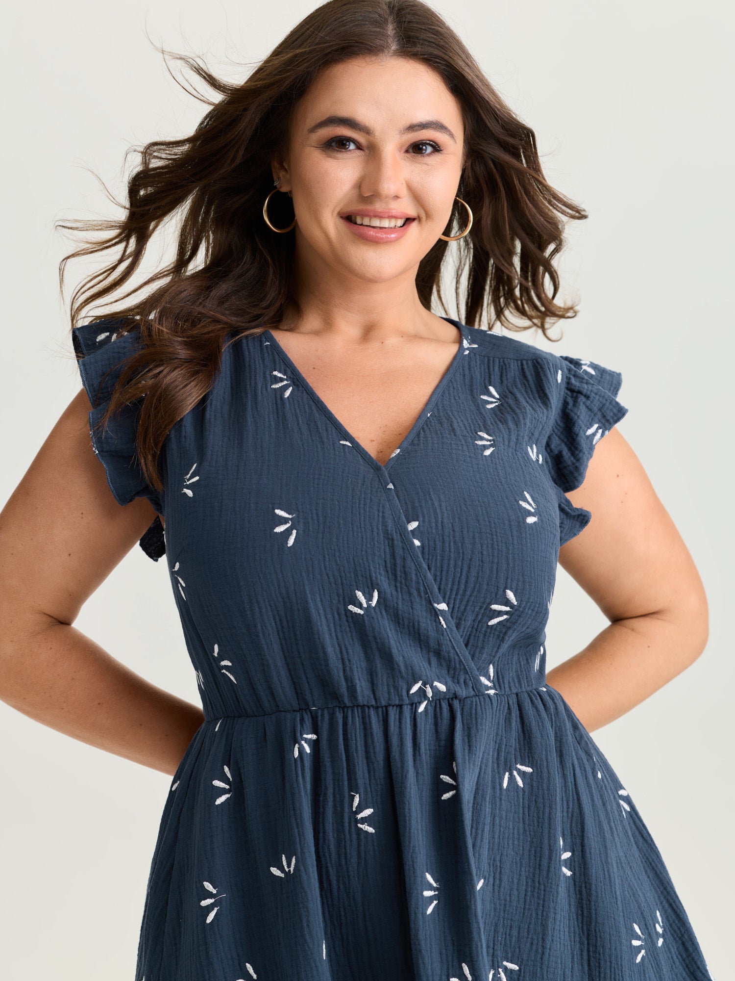 Pure Cotton Floral Embroidered Midi Dress