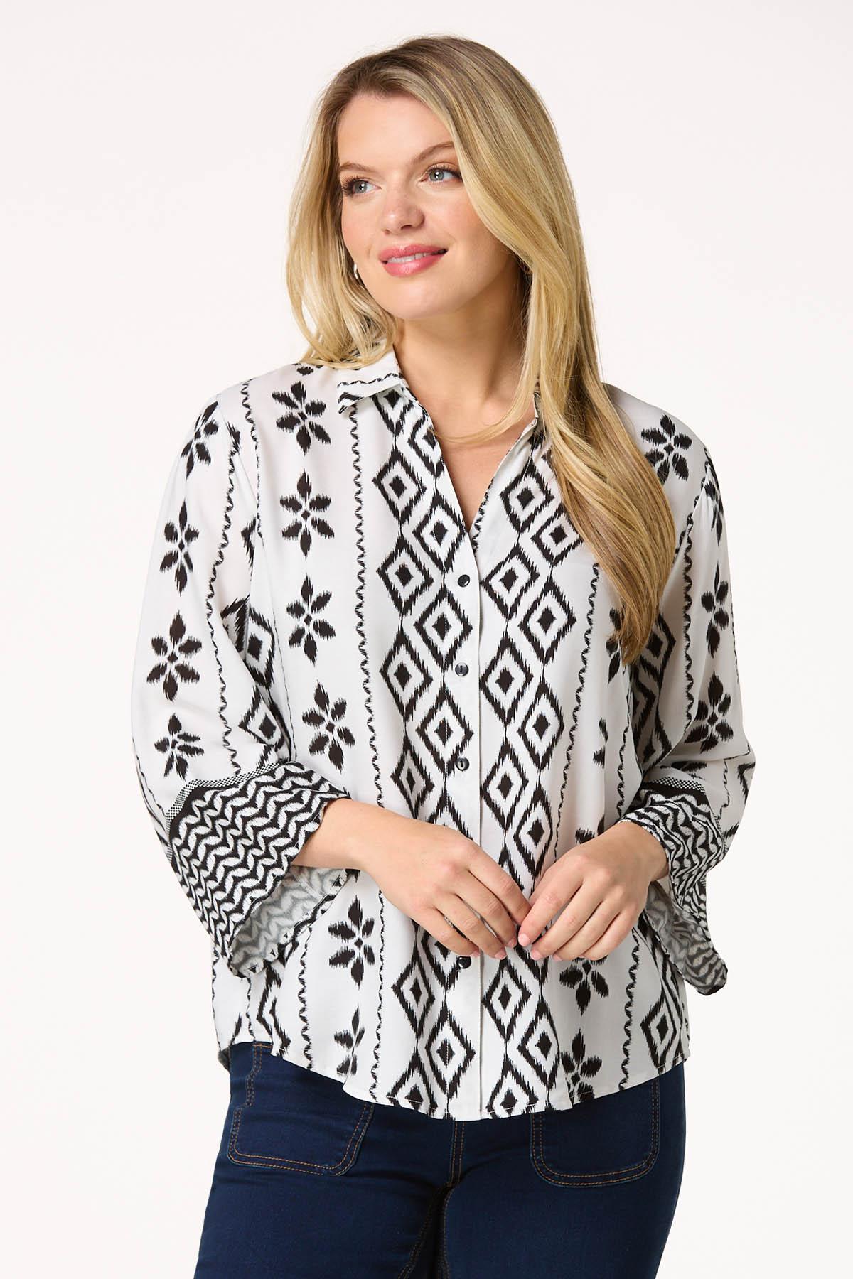 Black White Border Print Top