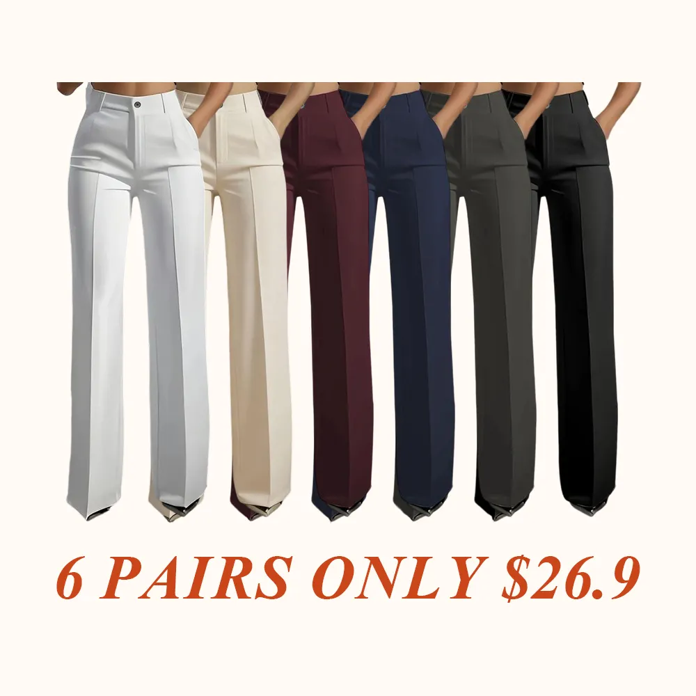 Women's Straight Leg Dress Pants for Work, Classic Business Trousers