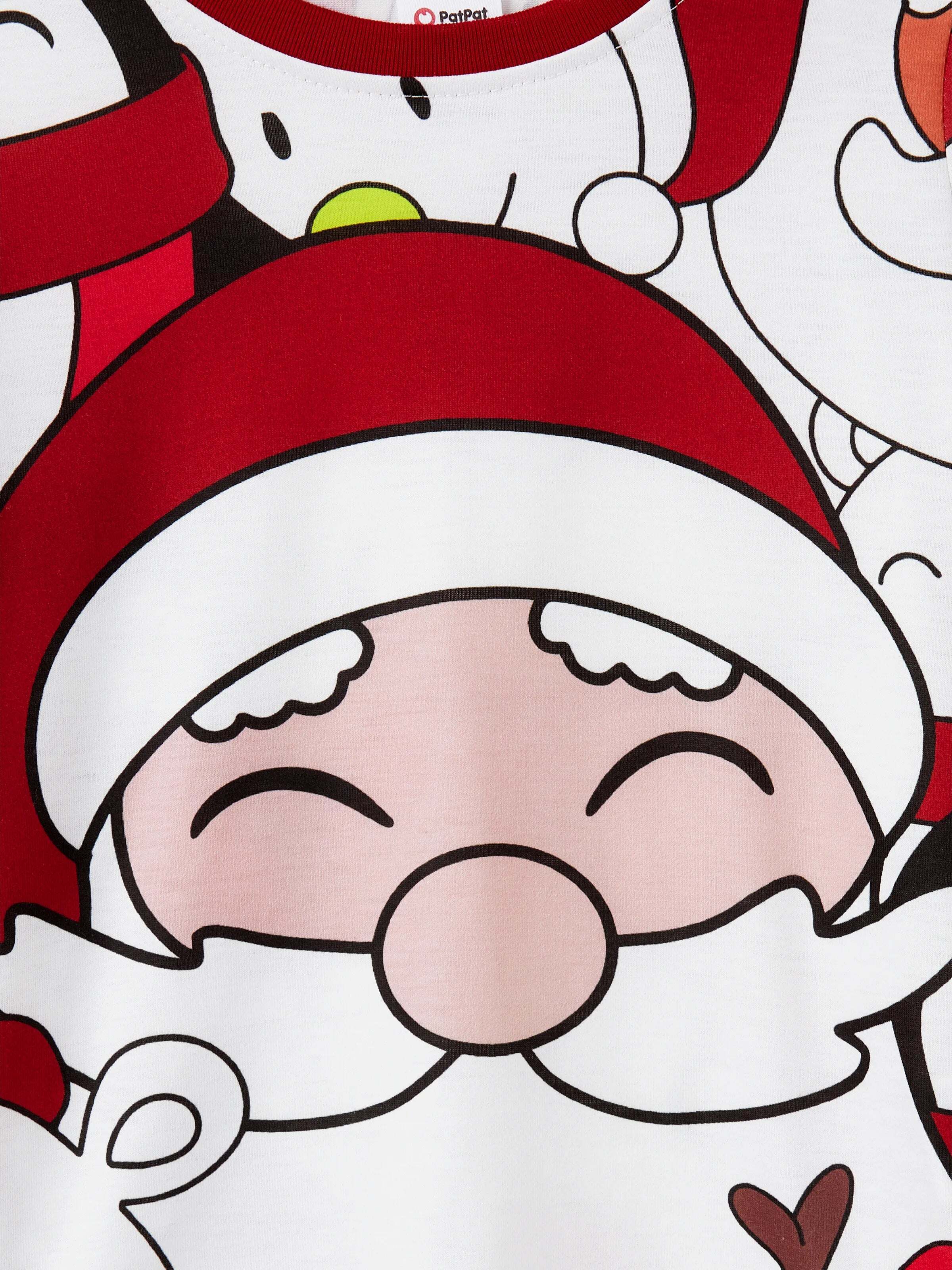 Christmas Santa and Snowman Print Family Matching Short-sleeve Tops and Shorts Pajamas Sets White