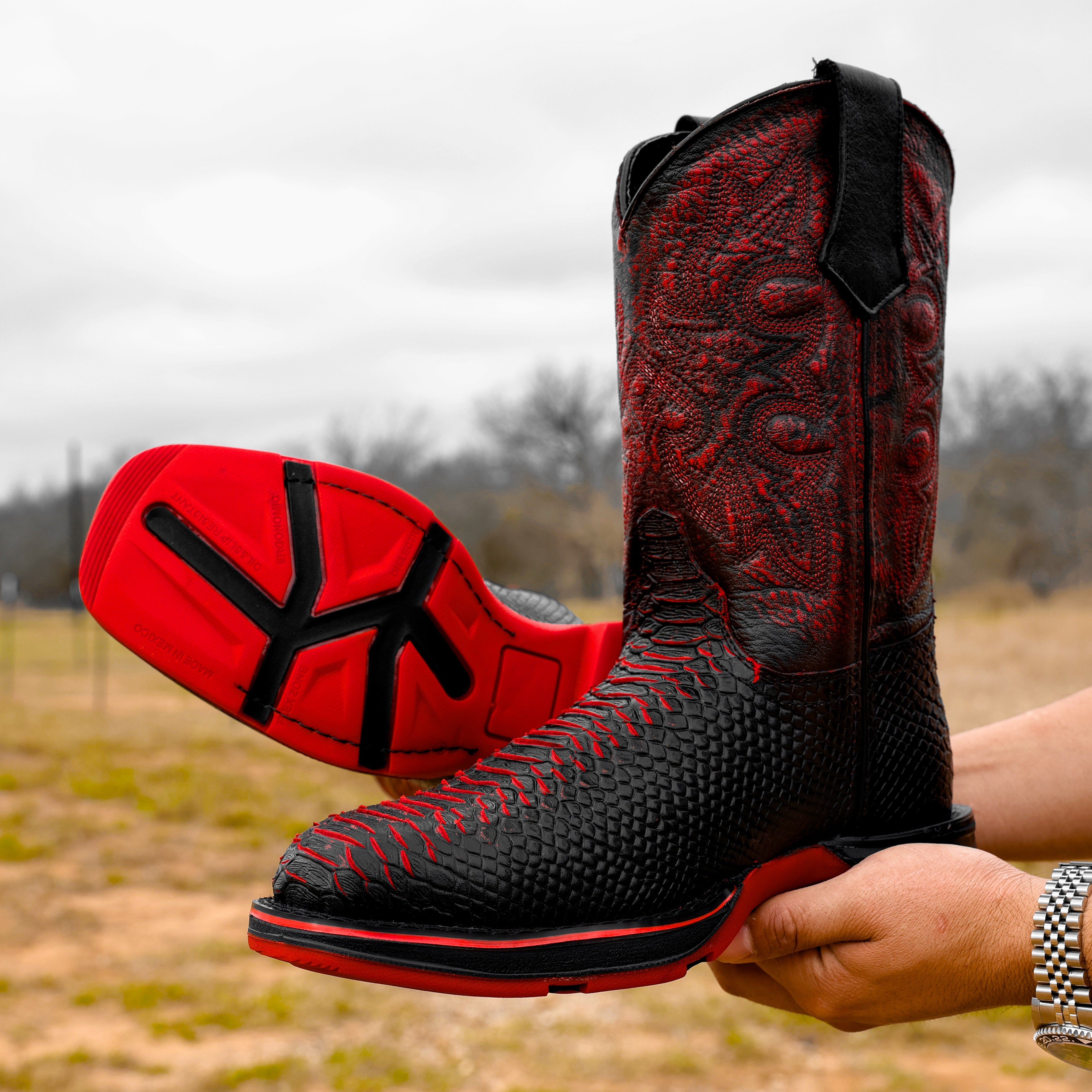 Black Cherry Python Leather Boots - Composite Toe