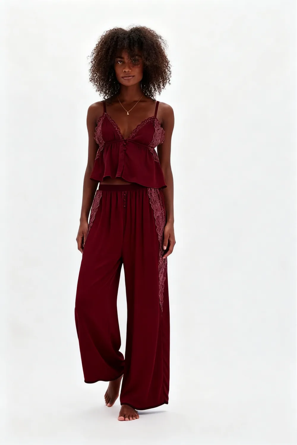 Women's Pajama Sets Lace Ruffled Cami Tops with Loose Pants