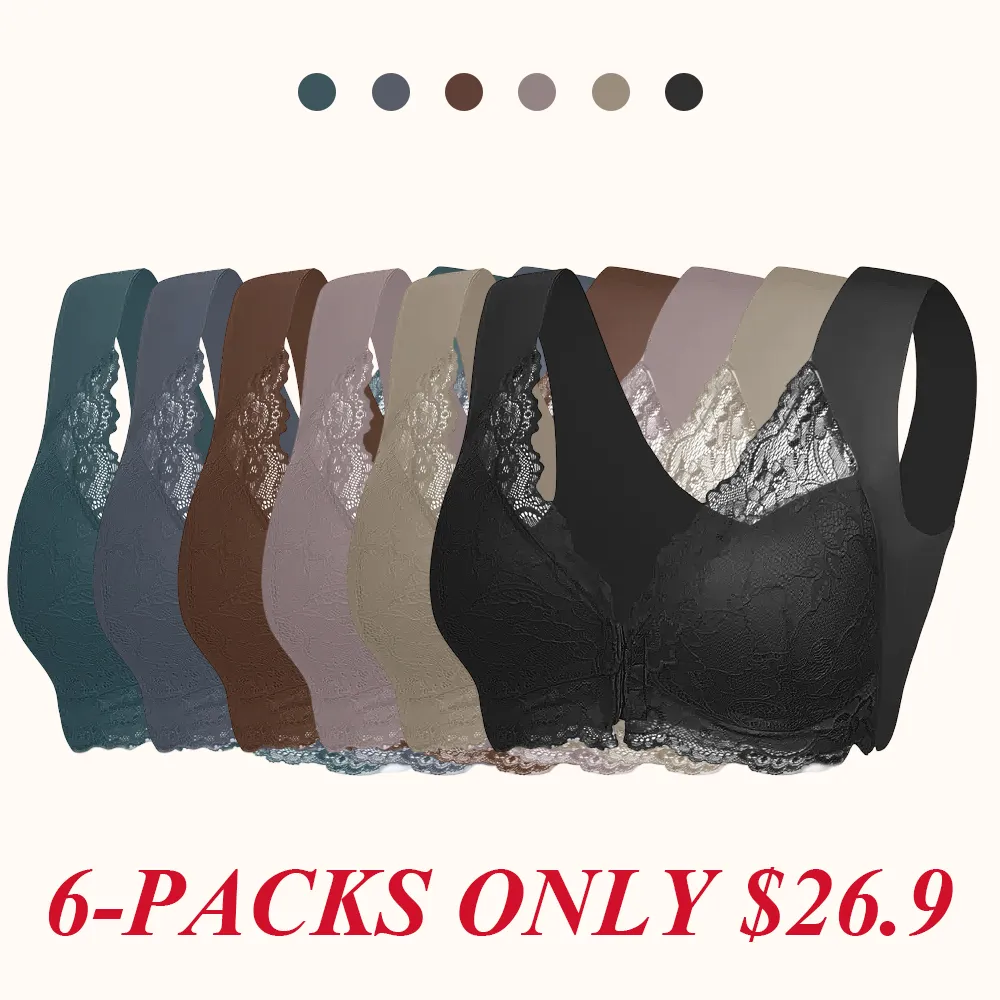 Women's Contrast Lace Hook & Eye Front PushUp Bra