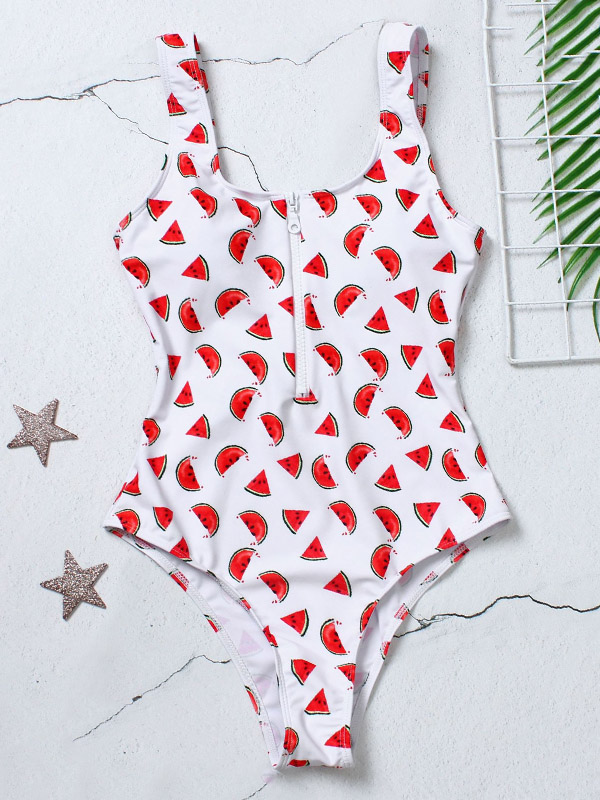 Floral Printed Zipper Backless One-Piece Swimwear