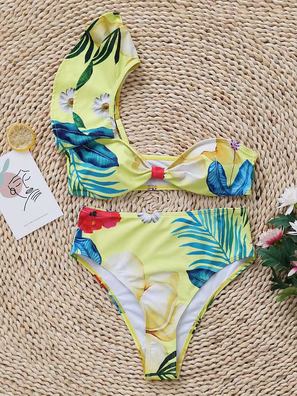 One-Shoulder Falbala High-Waisted Bikini Swimwear