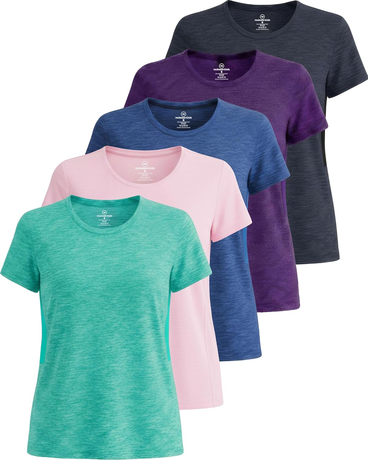 🔥Real Essentials 5 Pack🔥 Women's Short Sleeve T-Shirts Workout Tops Fitness Pilates Gym Activewear Athletic (Plus Available)