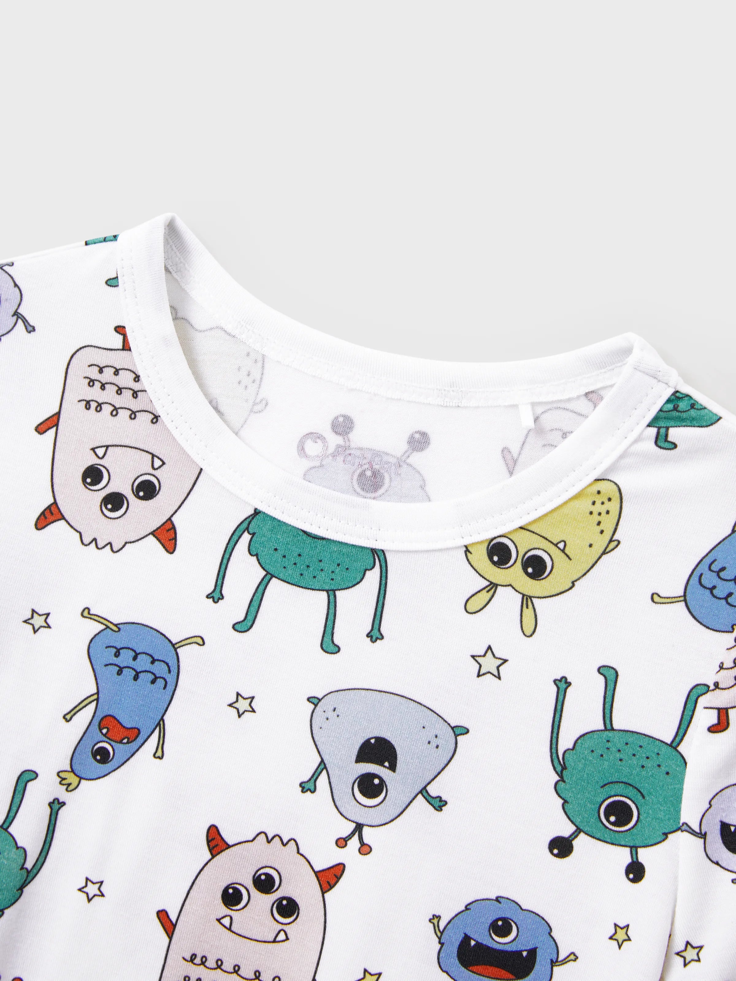 Bamboo Family Pajamas Cute Little Monster Print Short-sleeve Matching Pajama Set ( Snug-Fitting for Children ) White