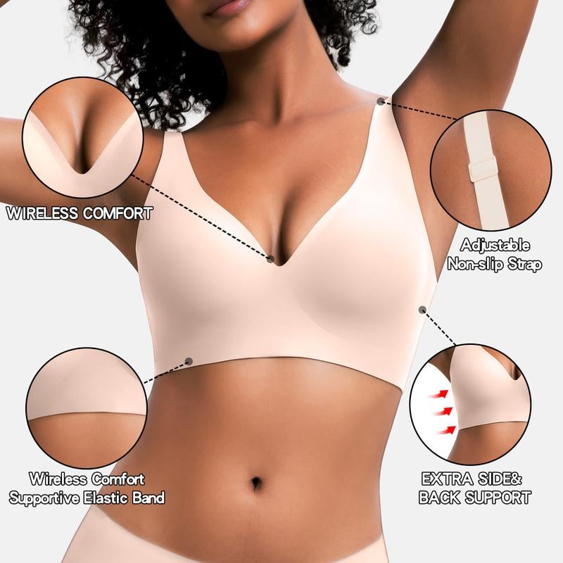 ✨🎁 Buy 1 Get 3 Packs🔥Womens Comfortable Wireless Bras Push Up Bralettes Seamless Tshirts Bras Deep V Everyday Bras