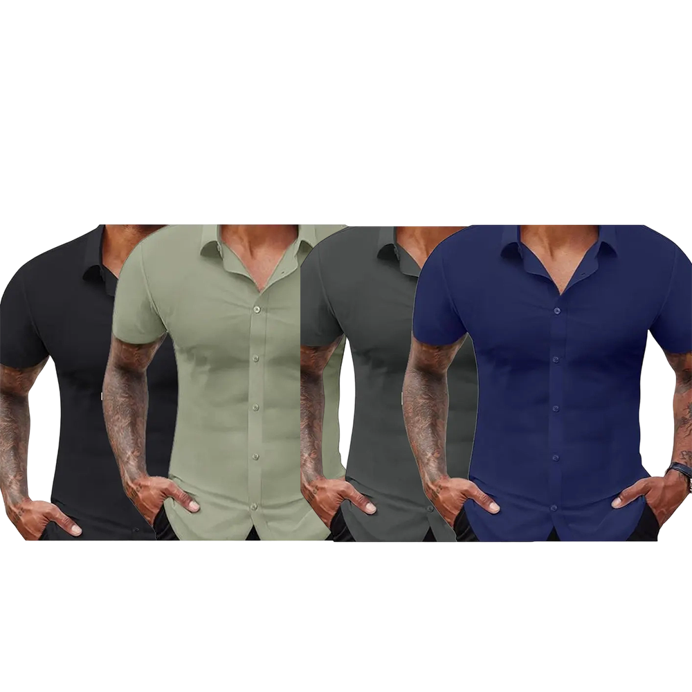 Men's Stretch Dress Shirts Short Sleeve Slim Fit Business Casual Button Down Shirts Muscle Fit Men's Dress Shirts Shortsleeve Menswear gifts for dad