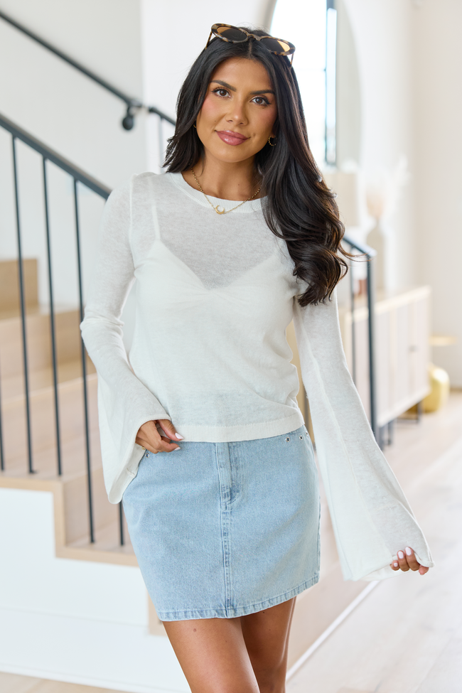 Deanna Cream Bell Sleeve Knit Top