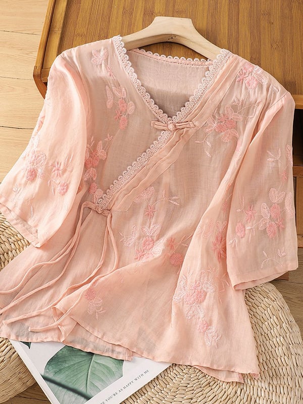Women Embroidered Cotton Linen Tops- Fast Shipping