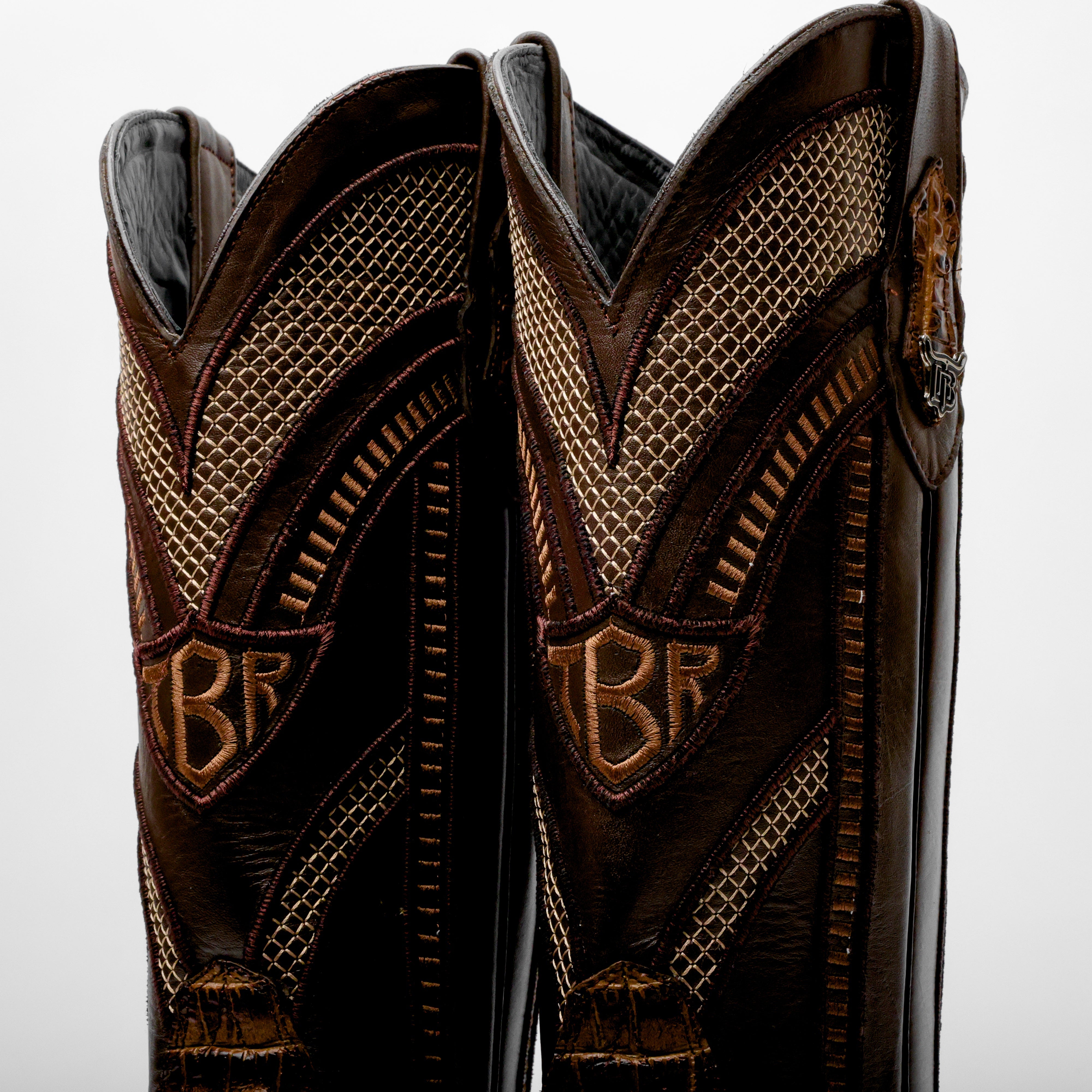 Honey Caiman Belly Leather Boots - Square Toe