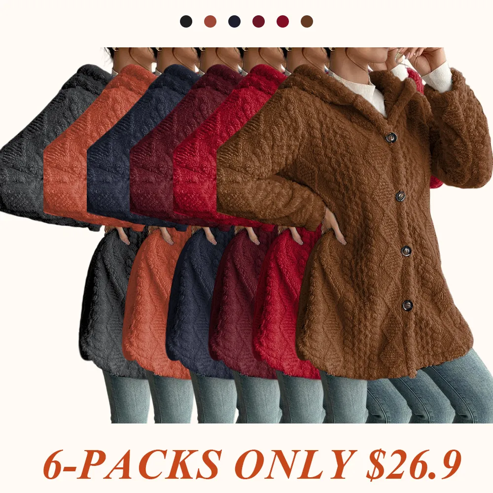 Women's Solid Color Fuzzy Hooded Jacket