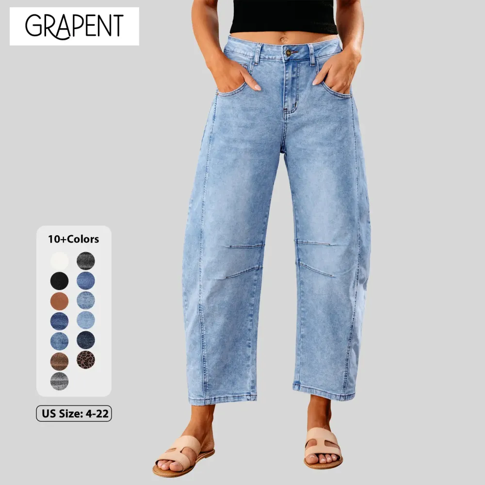 Barrel Jeans for Women Trendy High Waisted Wide Leg Baggy