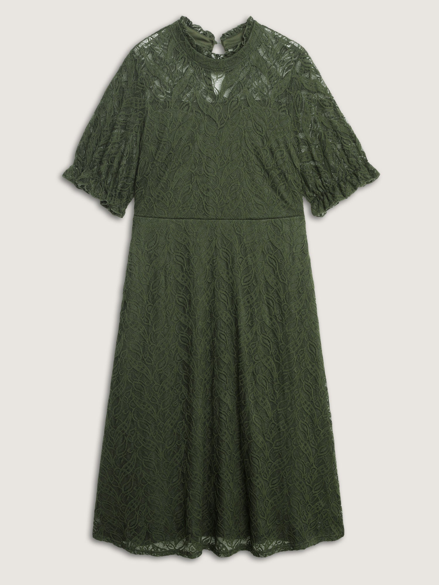 Mock Neck Lace Pockets Midi Dress