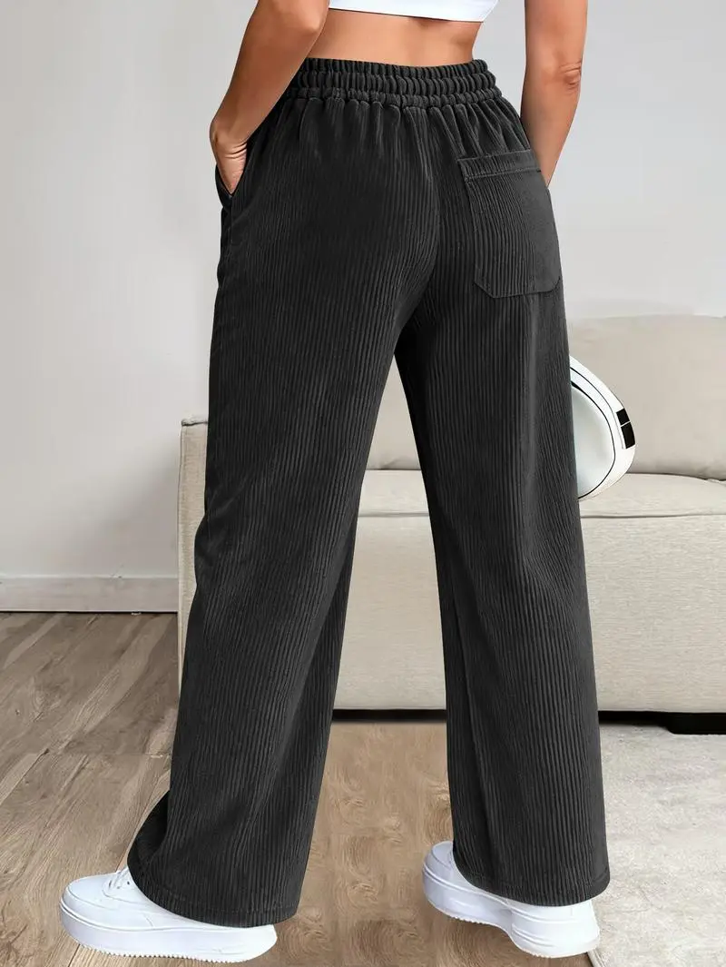 Women's Essential Corduroy Pants, Lightweight and Breathable with Back Pockets and Drawstring, Perfect for Versatile Occasions