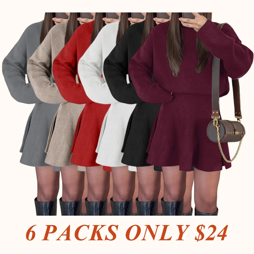 Women's Casual Half-High Neck Long Sleeve Knit Dress