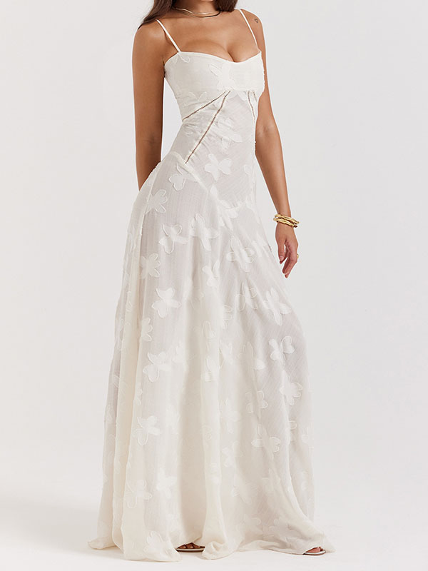 Flower Printed Sleeveless Spaghetti Neck Vacation Maxi Dresses