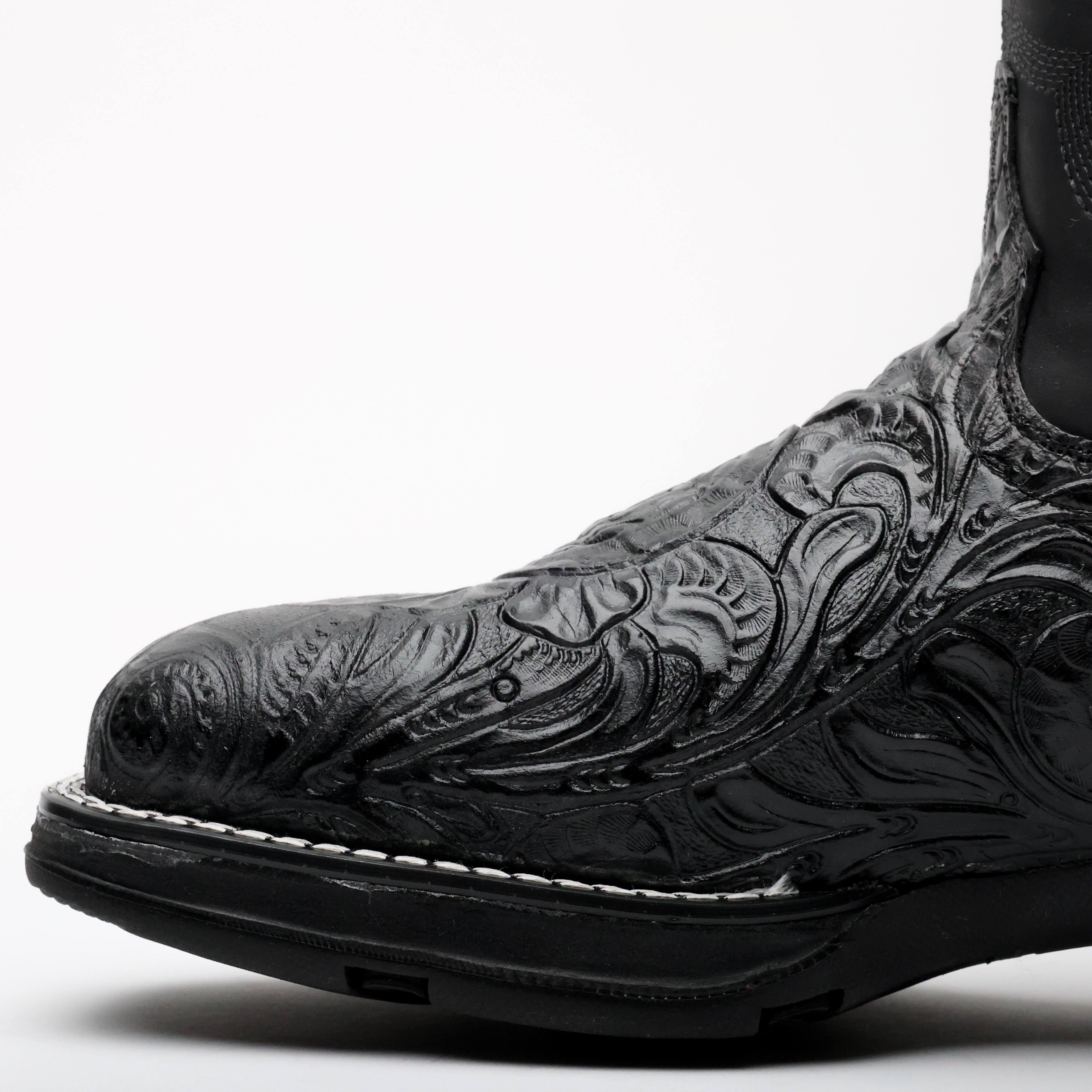 Black Hand-Tooled Leather Boots With 3D Lightweight Sole - Composite Toe